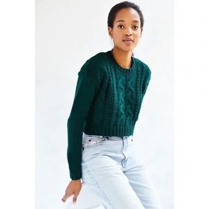 Lucca Couture Crochet Cableknit Crewneck Crop Top Sweater